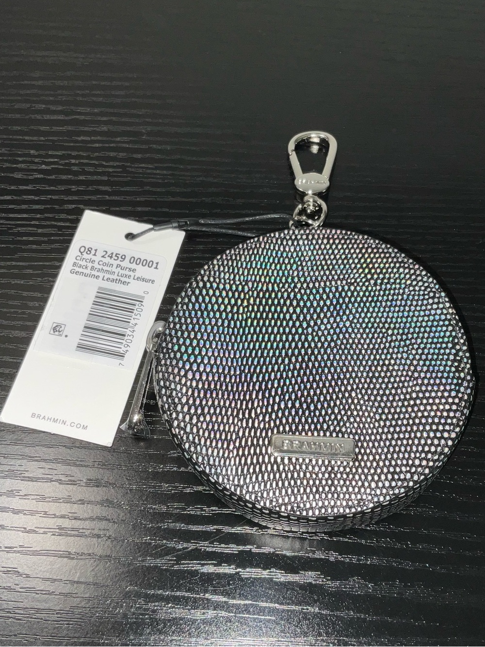 Brahmin Circle Coin Purse Charm BLACK BRAHMIN LUXE LEISURE Iridescent Leather